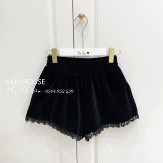 Quần Short Nữ Chất Nhung Phối Ren Cạp Cao