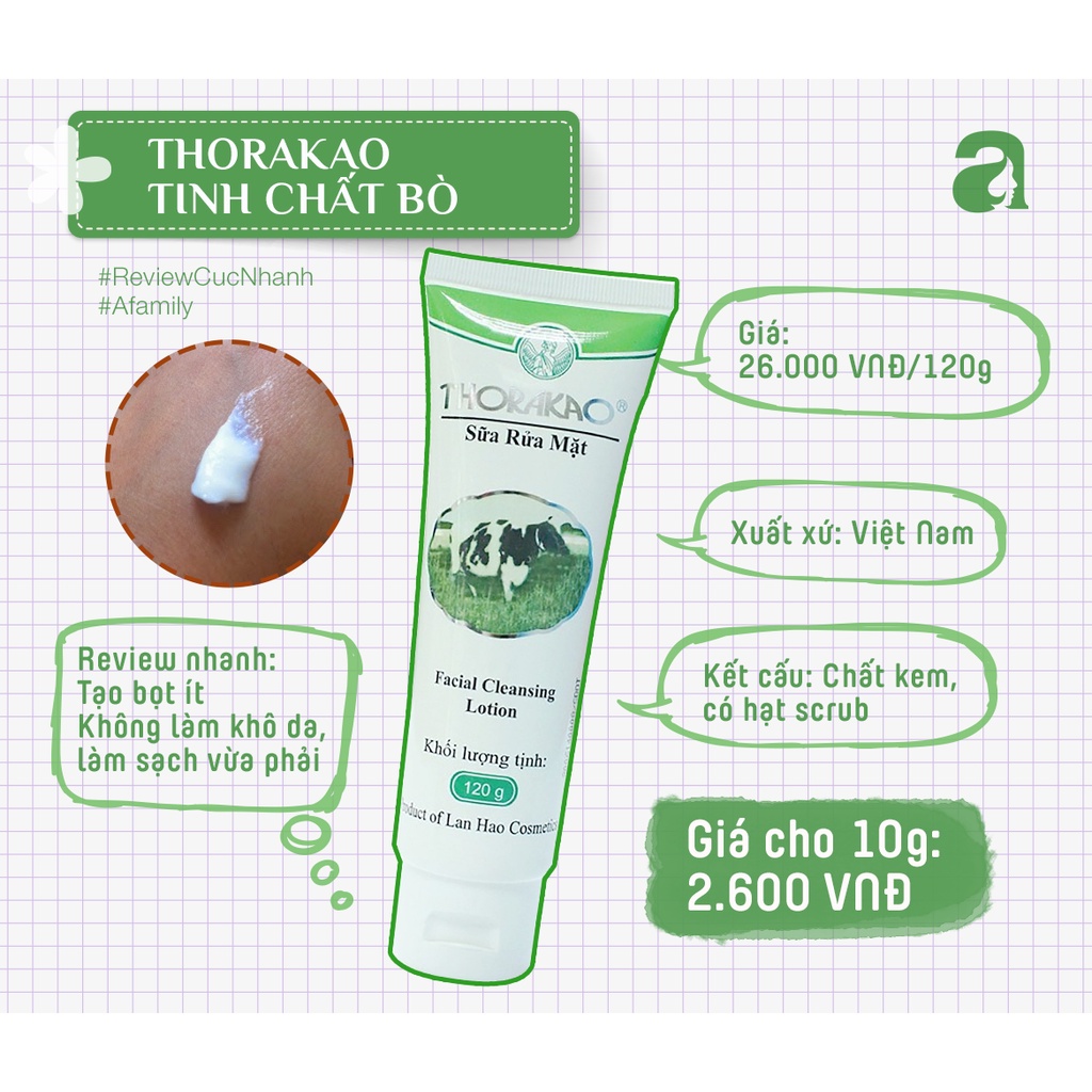 Sữa rửa mặt Thorakao trắng da tinh chất sữa bò 120ml