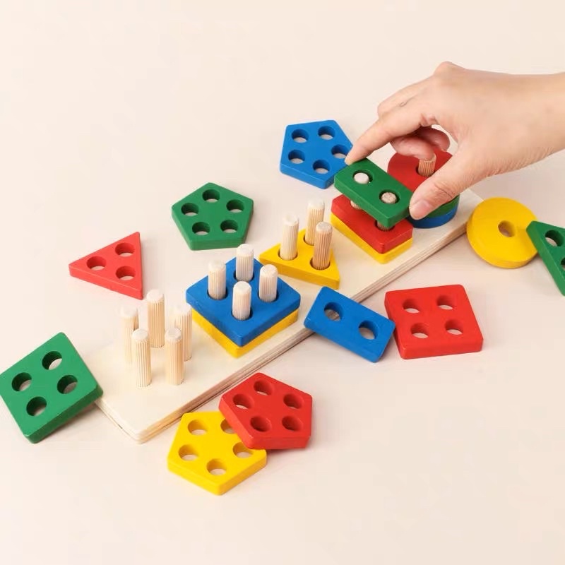 Đồ chơi thả hình 5 trụ thanh ngang - giáo cụ Montessori cho bé