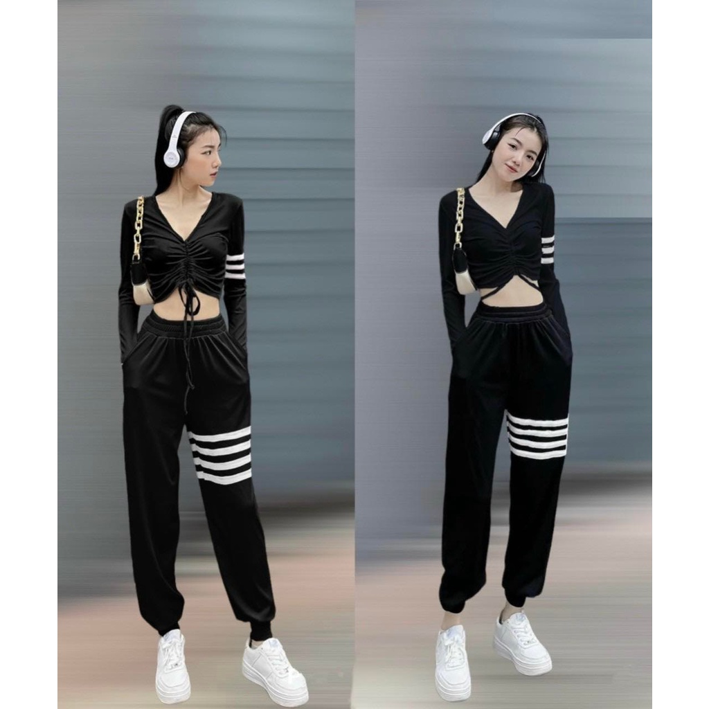 Đồ tập gym nữ,đồ tập thể thao áo dài tay rút dây quần jogger siêu xịn tập gym yoga zumba aerobic Lulushop