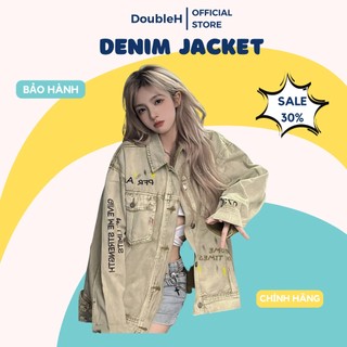 Áo khoác denim nữ form rộng chữ thêu New Arrival