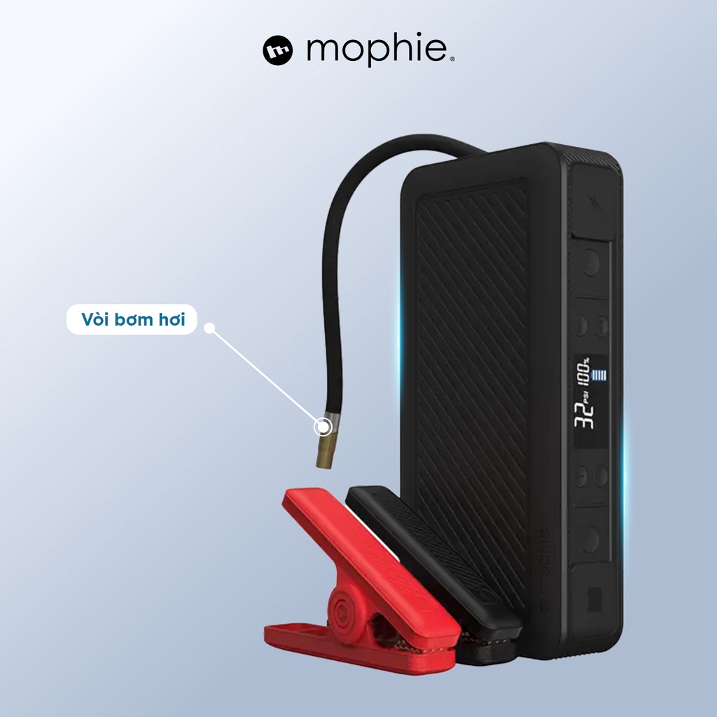 Bộ sạc kích bình mophie GO Rugged AIR 55.5Wh/1200Amps 15000mAh - tích hợp đèn LED, sạc dự phòng, bơm lốp xe