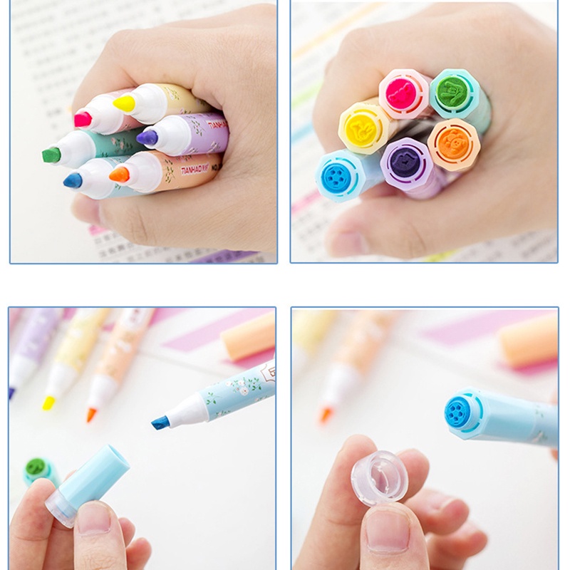 Set 6 Bút Bắt Sáng Màu Neon Kèm Con Dấu Tiện Dụng