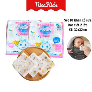 Set 10 khăn xô sữa nhật hoa văn 32*32cm k120