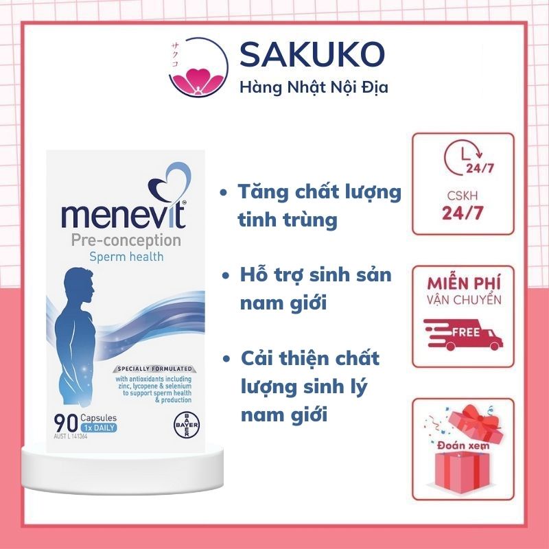 Menevit - Hỗ trợ sinh sản sinh lý nam, tăng cường sinh lý, tăng thụ thai 30 viên