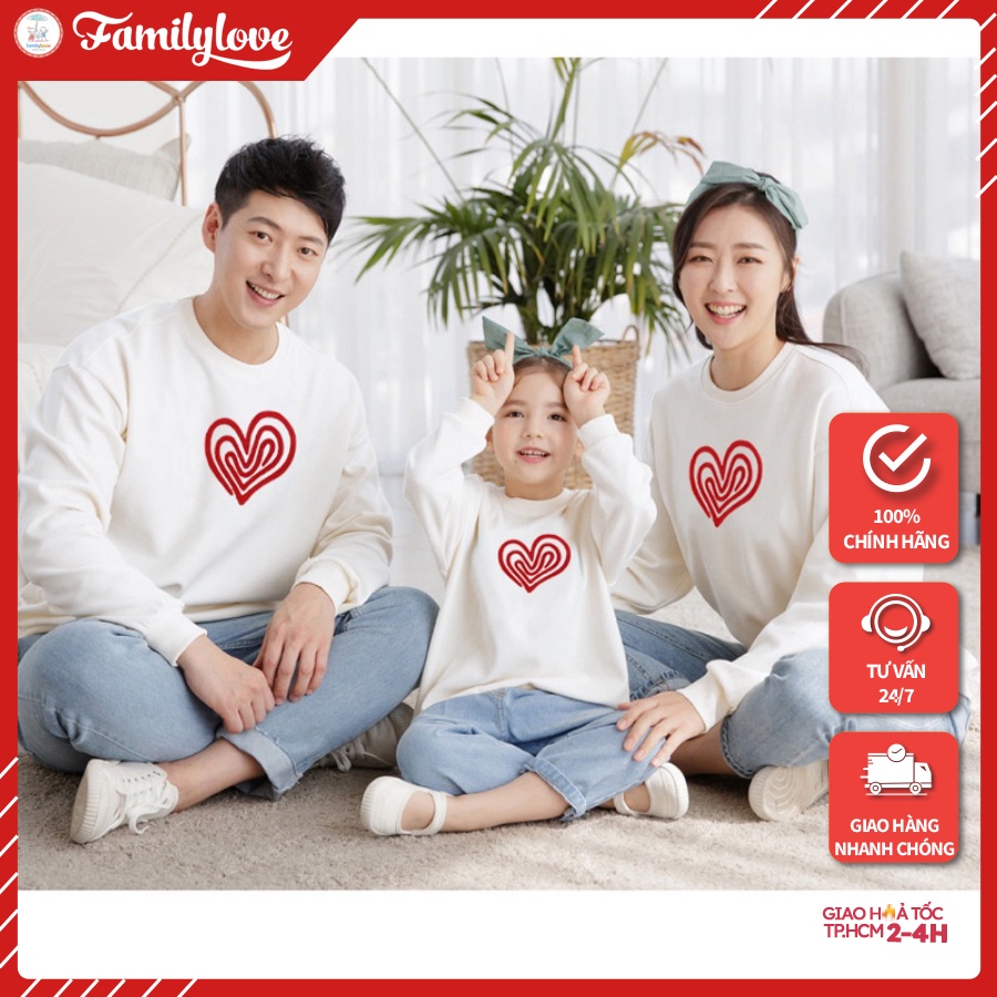 Áo Sweater Gia Đình Familylove - Mẫu Áo Gia Đình Sweater Họa Tiết Trái Tim Xinh Xắn Chất Nỉ Da Cá Cotton 100%