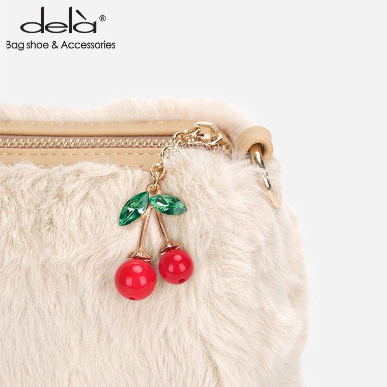 Dela Túi Đeo Chéo Vai Bằng Len Lông Thỏ Phong Cách Mùa Đông Mới Hình Quả Cherry Có Dây Đeo Một Bên Vai Cho Nữ