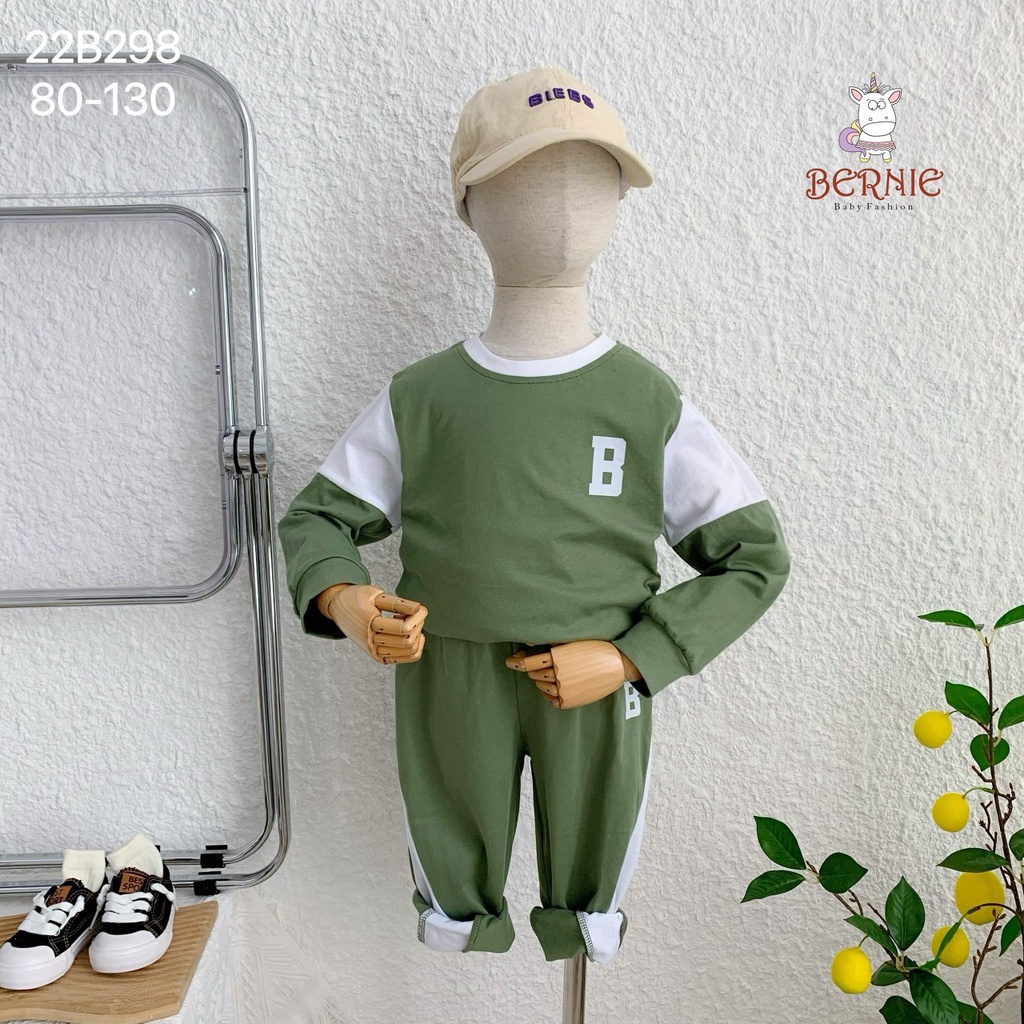 Bộ cotton dài tay phong cách thể thao cho bé trai, bộ thun thu đông bé trai khoẻ khoắn Bernie