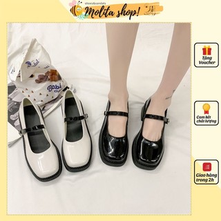 Giày lolita nữ mũi vuông 2 màu đen trắng, giày lolita đế cao 4.5cm ulzzang dễ thương lb02-molita