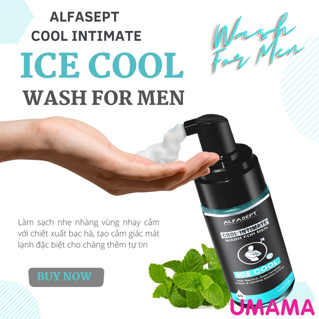 Bọt Vệ Sinh Nam ALFASEPT Cool Intimate Mát Lạnh Giúp Làm Sạch Nhẹ Nhàng, Khử Mùi, Ngăn Ngừa Nấm Ngứa Lọ 100ml - UMAMA