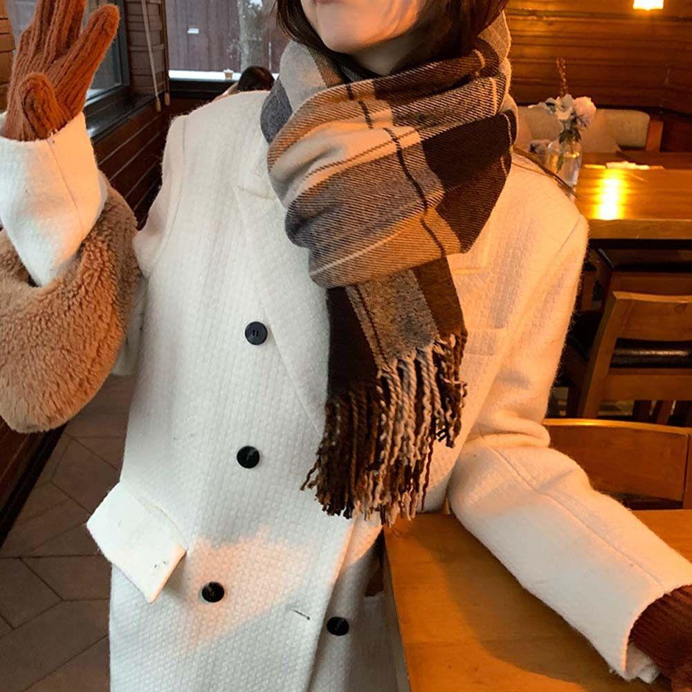 Khăn Choàng Cổ Tua Rua Dày Dặn Họa Tiết Kẻ Sọc Thời Trang Mùa Đông