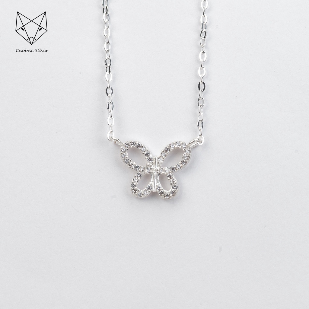 Dây Chuyền Bạc Ta Cao Cấp CaoBac Silver Thiết Kế Hoạ Tiết Bươm Rỗng Đá Mới Lạ, Bắt Mắt Dành Tặng Riêng Cho Bạn Gái