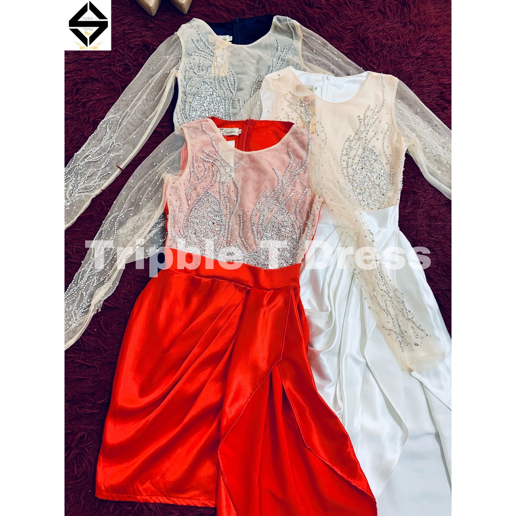Đầm body ngắn tay dài lưới kết đá cườm TRIPBLE T DRESS - size S/M/L - MS229Y