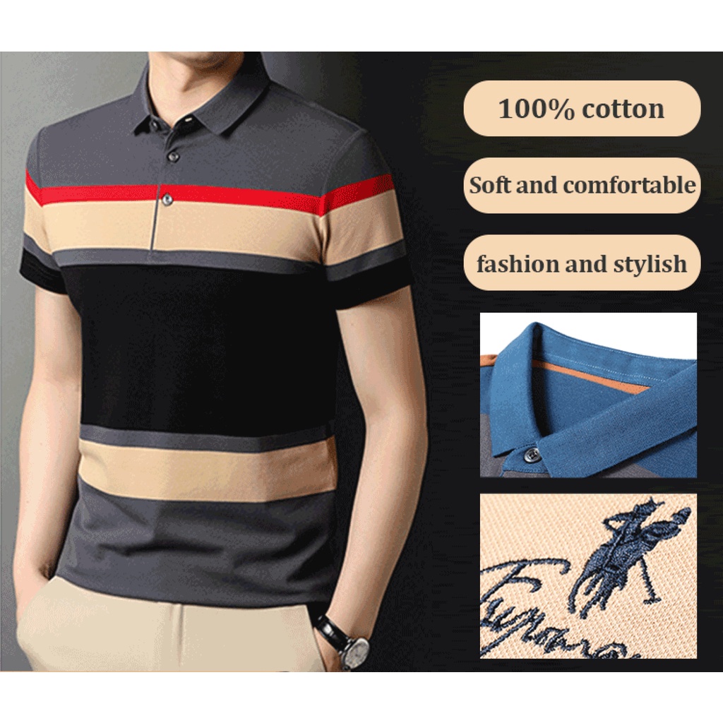 Áo Thun polo Họa Tiết Sọc Thêu Thời Trang Mùa Hè