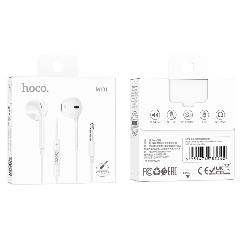 Tai Nghe Dây Hoco M101, Jack 3.5, Micro Đàm Thoại, Điều Chỉnh Âm Lượng, Tương thích với I.O.S và Android - BH 12 Tháng.