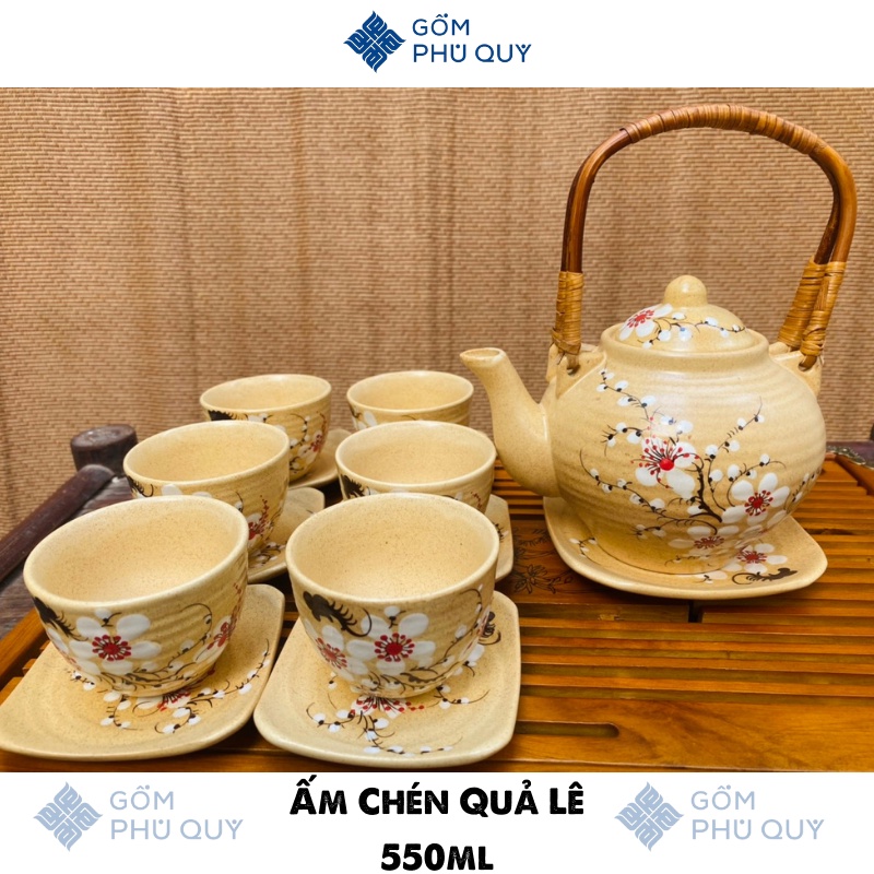 Bộ Ấm Trà - Bộ Ấm Chén Uống Trà Bát Tràng Cao Cấp Men Khô Quả Lê Dung Tích 550ml