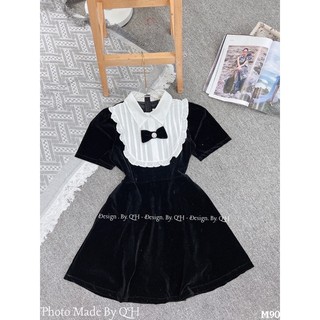 Váy nhung cổ phối bèo dễ thương style học sinh sinh viên kute ảnh thật 100%