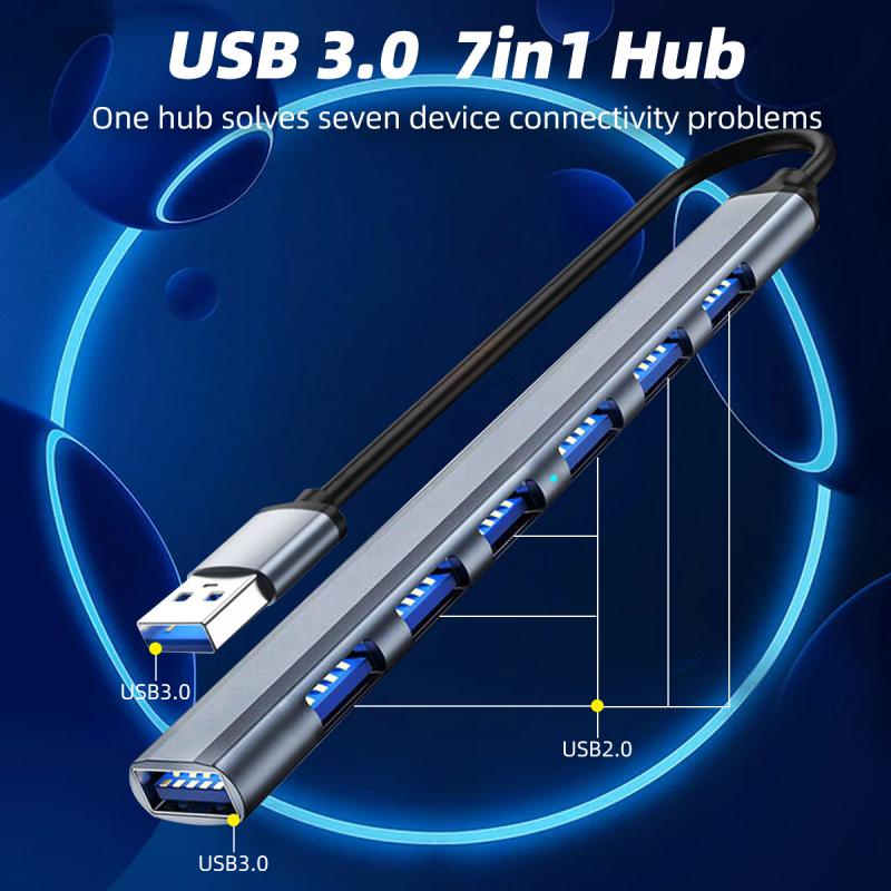 Hub chia cổng HDOORLINK 7 trong 1/ 4 trong 1 USB 3.0 Type C tốc độ cao thích hợp cho chuột và bàn phím máy tính