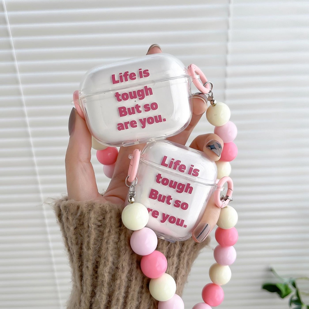 Vỏ Bảo Vệ Hộp Đựng Tai Nghe AirPods 1 / 2 Gen3 Pro2 2022 Bằng Tpu Mềm Trong Suốt In Chữ Màu Hồng Có Móc Khóa