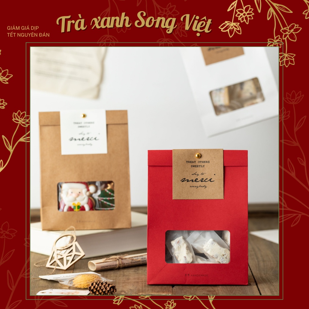 Túi Kraf đựng bánh kẹo Tết kèm thẻ tên và gim