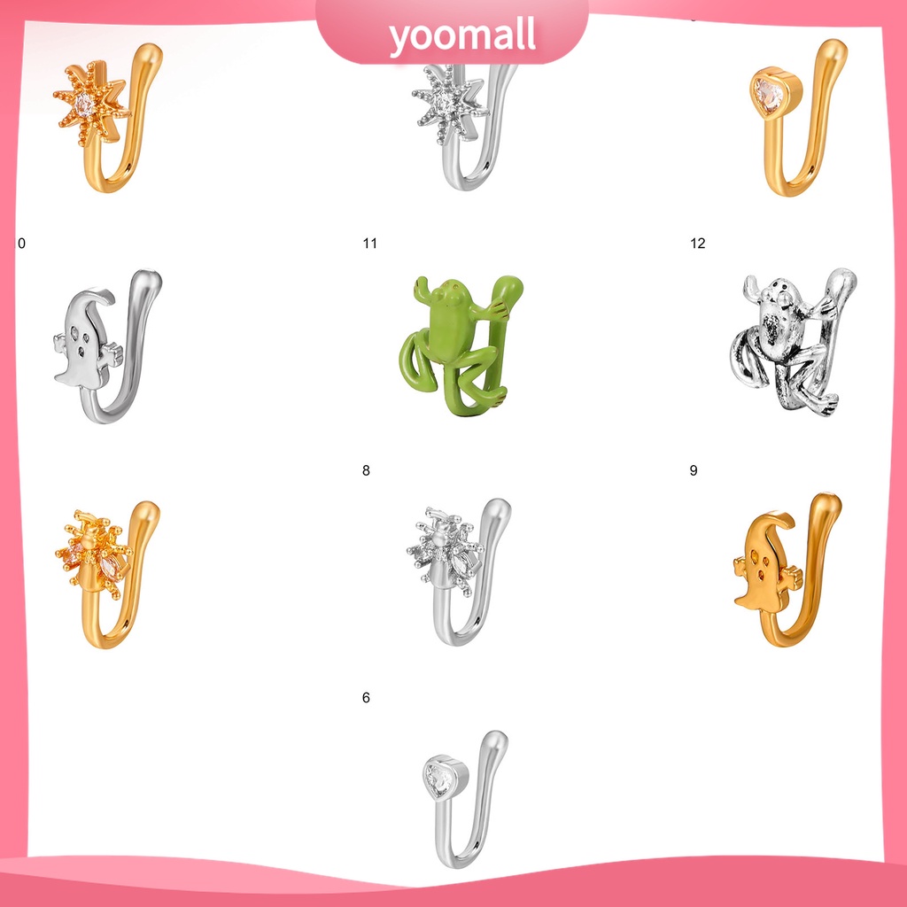 (Yoomall) Khuyên Mũi Giả Hình Chữ U Đính Đá Zircon Hình Ếch Hoạt Hình Sáng Bóng Cho Tiệc Tùng