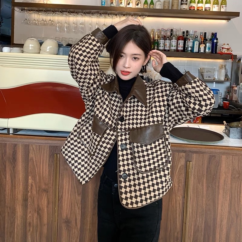 Áo Khoác Dạ Phối Cổ Tay Da 2 Lớp Dày Dặn (loại 1) Sweater Jacket Caro Hàng Quảng Châu