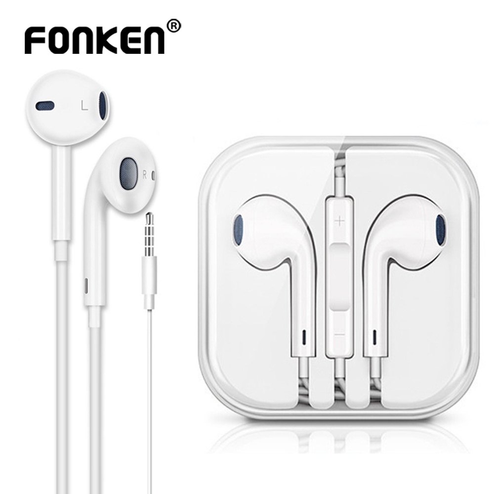 Tai nghe nhét tai FONKEN có dây giắc cắm 3.5mm tích hợp mi cờ rô thích hợp cho Samsung Huawei iPhone