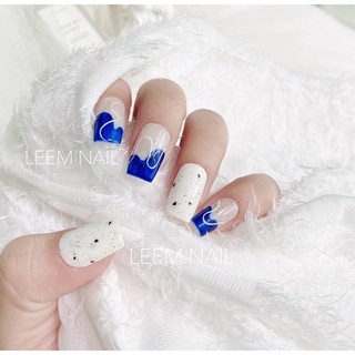 Nailbox móng tay giả trắng phối xanh hàn quốc