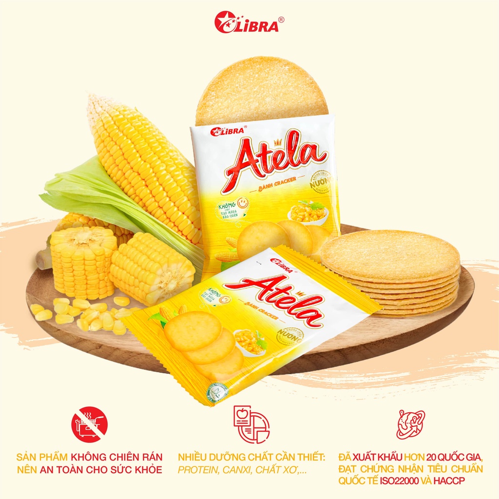Bánh quy vị ngô LIBRA corn cracker bắp mặn giòn đồ văn vặt dinh dưỡng healthy bánh Atela lễ tết hộp 150gr