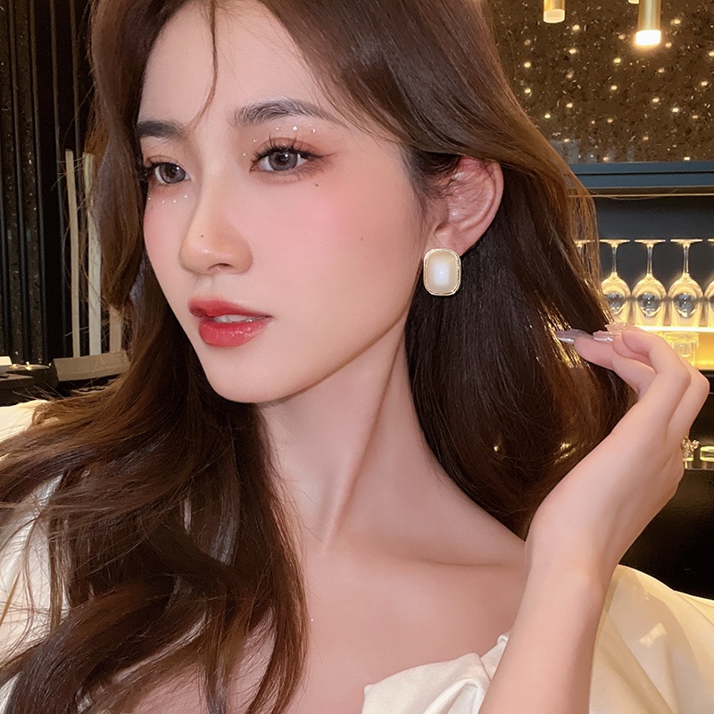 Bông Tai Mạ Bạc 925 Hình Vuông Đơn Giản Phong Cách Retro Thời Trang Cao Cấp