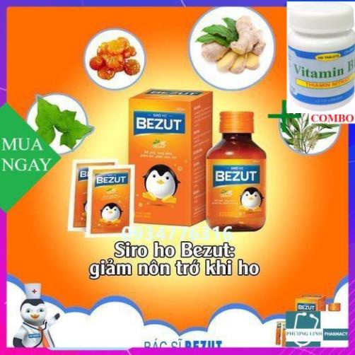 Combo Vitamin B1 chai 100 viên+ Siro Ho Bezut giúp bổ phế, giảm ho khan, làm ấm đường hô hấp, chai 110ml