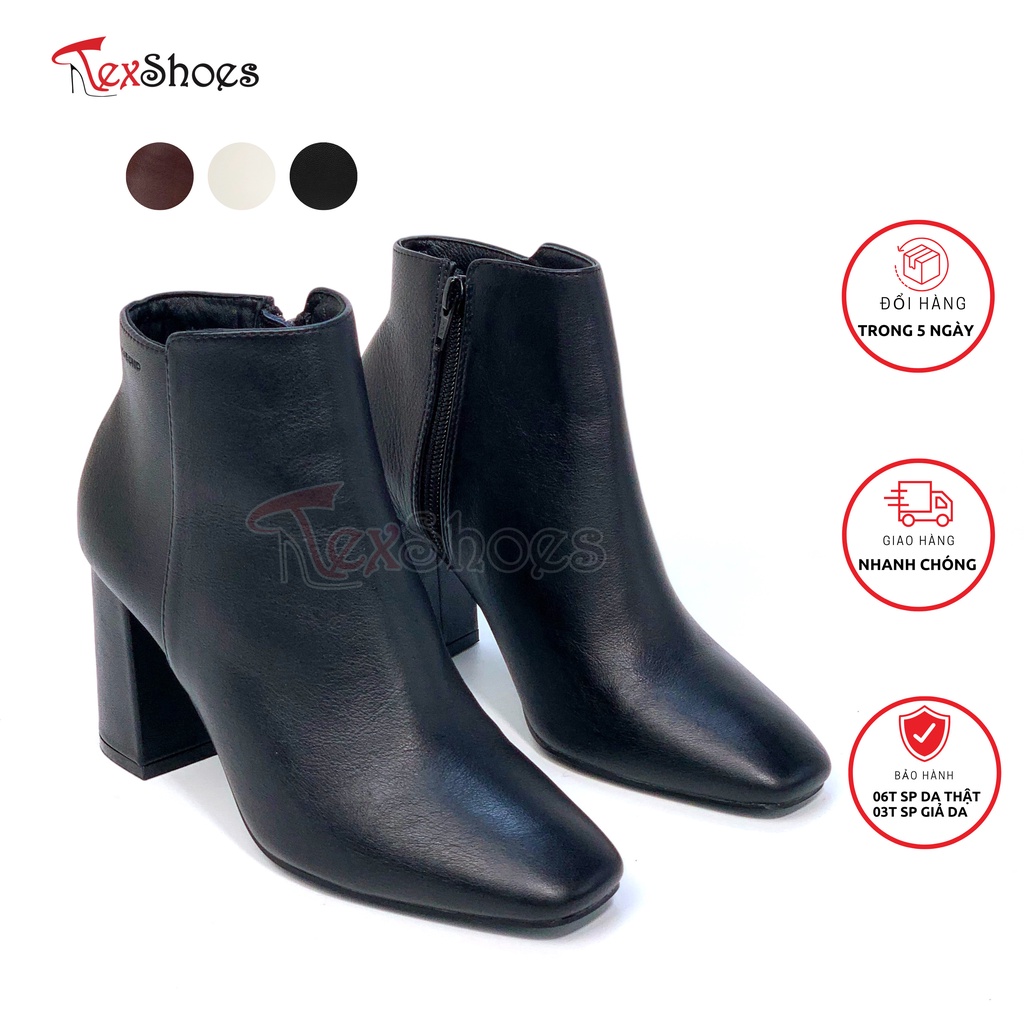 Giày bốt nữ mũi vuông gót trụ, boot thời trang công sở VNXK TEX SHOES