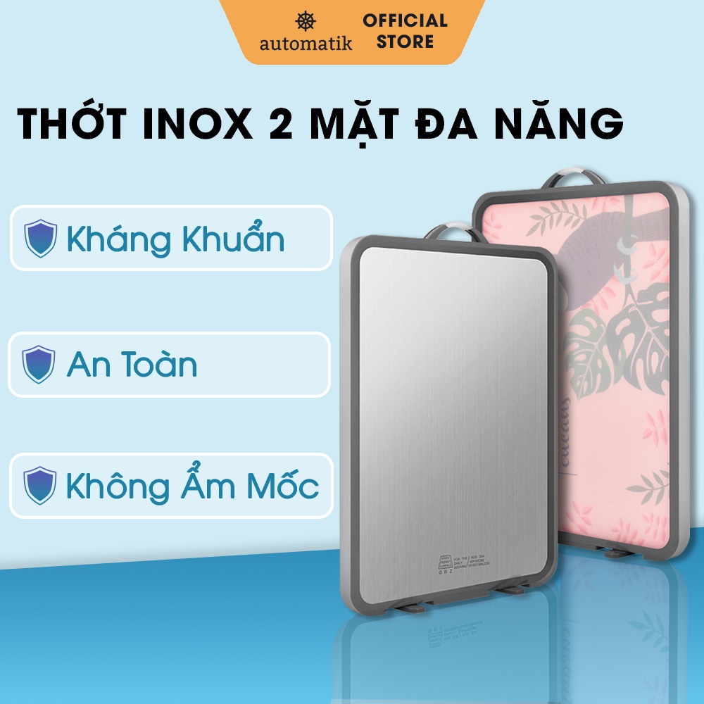 Thớt Kháng Khuẩn, Thớt Inox 304 Vuông Đa Năng Cao Cấp 2 Mặt Chặt Thịt, Cắt Trái Cây, Decor - Automatik
