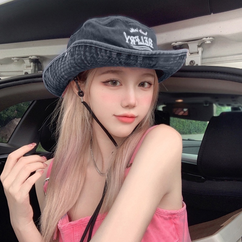 Mũ Bucket Jeans Thêu Chữ Thời Trang Cho Nữ