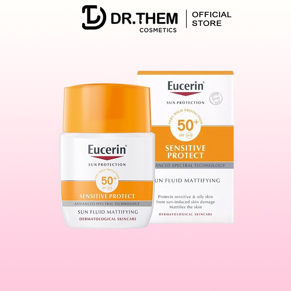 Kem Chống Nắng Eucerin Sun Fluid Mattifying Sensitive SPF 50+ 50ml - Cho Da Khô, Mụn, Nhạy Cảm, Da Hỗn Hợp