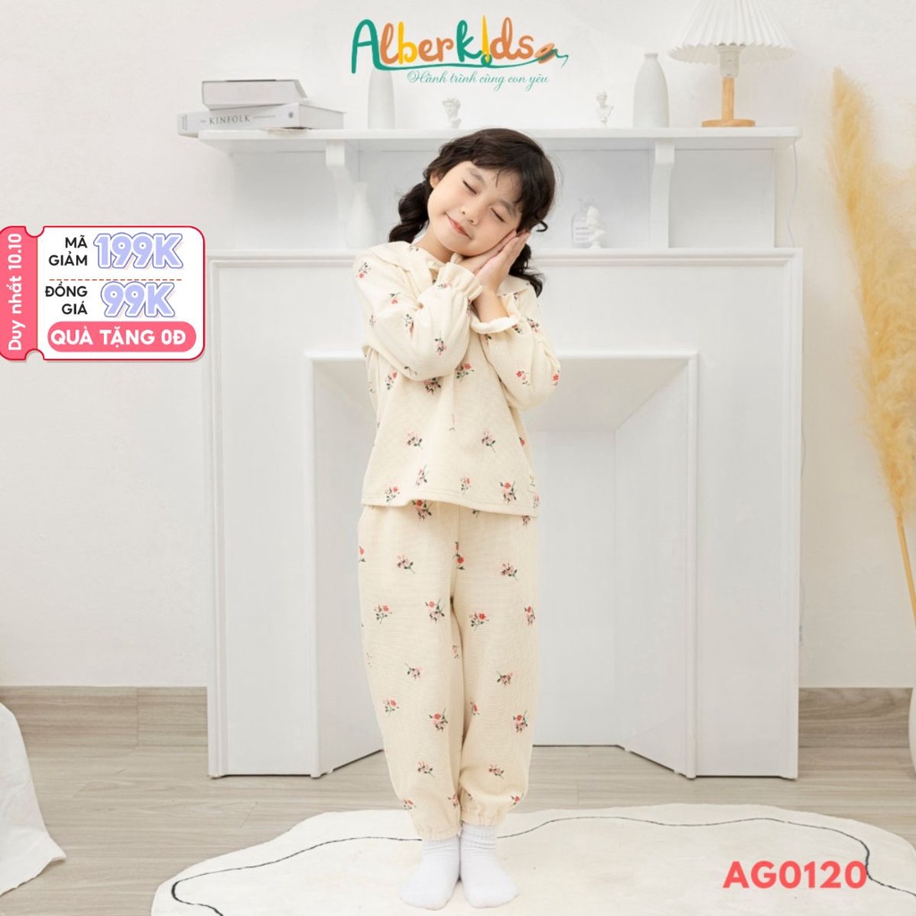 Bộ đồ bé gái ALBER KIDS dài tay cổ cánh sen xinh đẹp cho trẻ em 2,3,4,5,6,7,8,9,10,11,12 tuổi AG0113