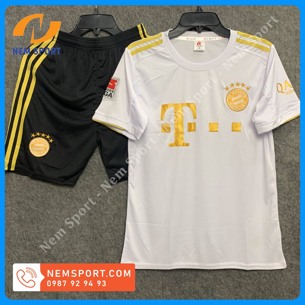 Quần Áo Đá Bóng CLB Bayern Munich Sân Khách Màu Trắng Mới 22/3