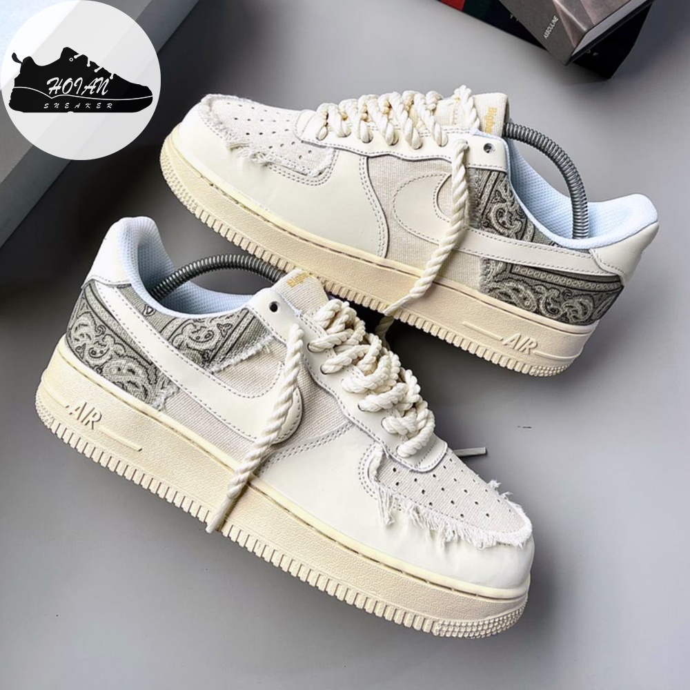 Giày Air Force 1 Dây Thừng 1:1 Nam Nữ - Giày Sneaker AF1 Cổ Thấp Màu Kem