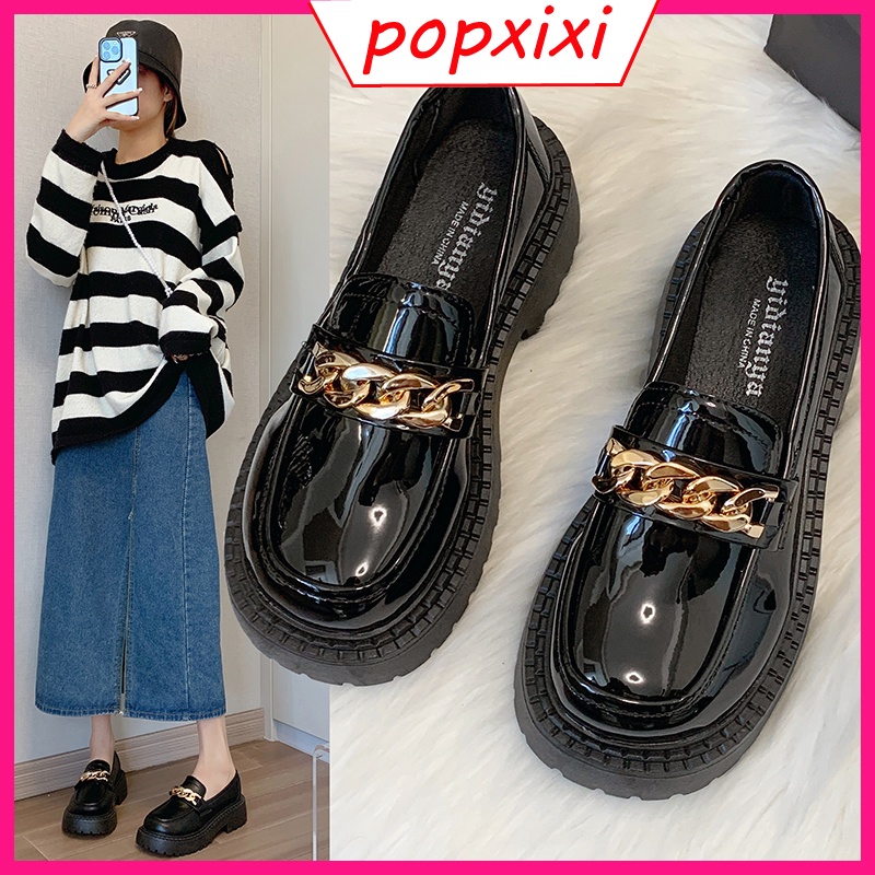 ❤❤Giày Lười Da Mềm Đế Dày Phối Dây Xích Thời Trang Anh Quốc Cho Nữ