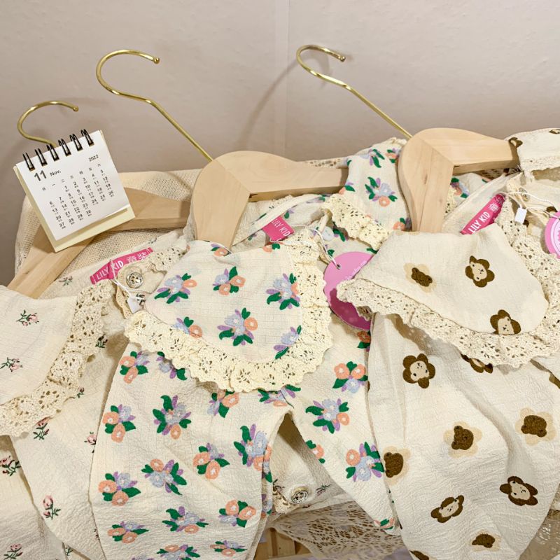 Bộ Đồ Cho Bé - Bộ Pijama Cho Bé Họa Tiết Ren Bèo Tiểu Thư Phong Cách Hàn Quốc Siêu Đáng Yêu