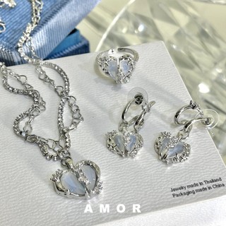 Bộ Trang Sức Vòng cổ Nhẫn Bông Tai Đá opal Cỡ Nhỏ Thiết Kế Xẻ Tà
