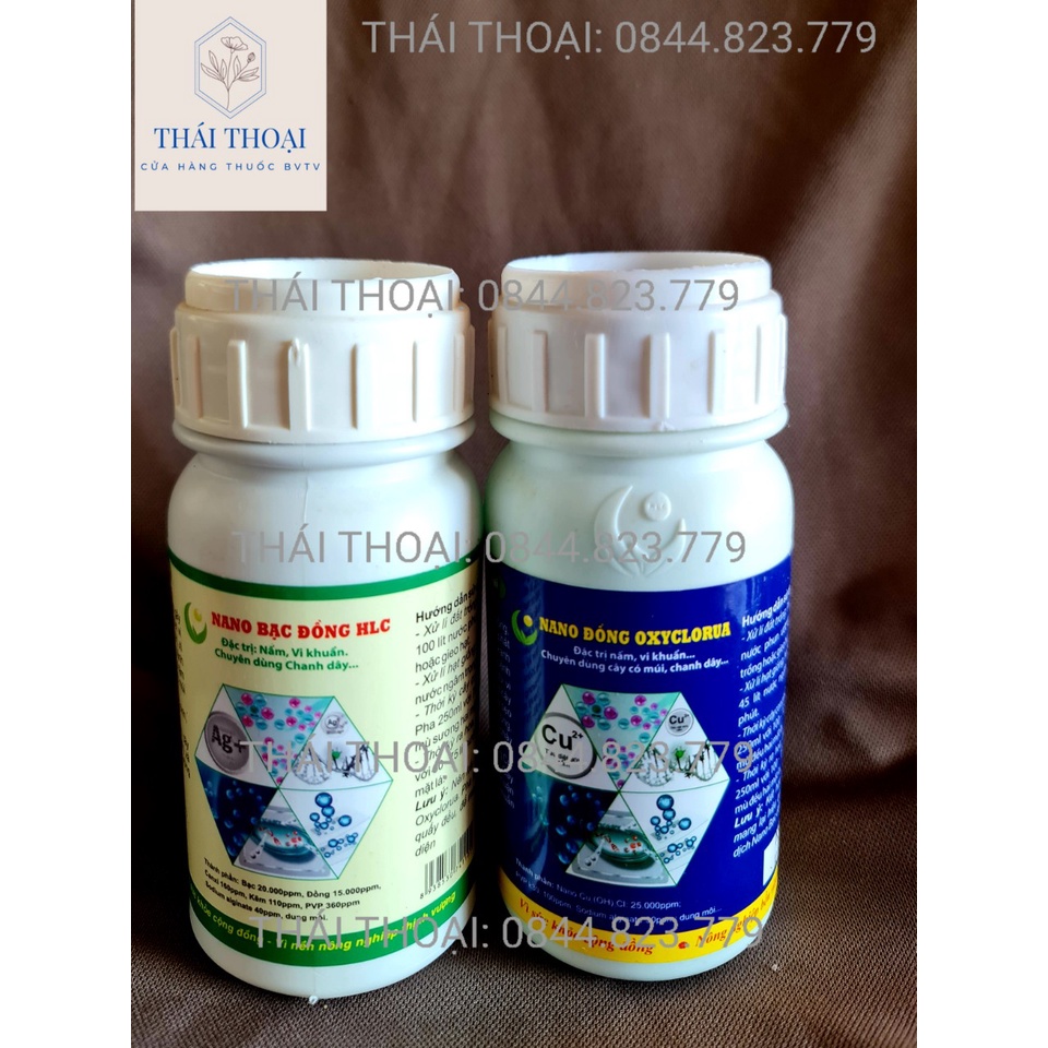 Cặp Chế Phẩm Sinh Học - NANO Bạc Đồng và Nano Đồng Oxyclorua - Đặc trị Nấm Khuẩn có hại trên cây trồng - Mỗi Chai 250ml