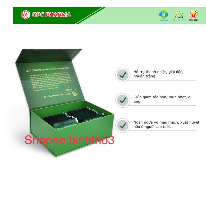 Trà Ruton opc (Thông tiểu, nhuận tràng,dùng làm thức uống hàng ngày cho mọi người,giãn tĩnh mạch:nặng chân,trĩ nội,ngoại