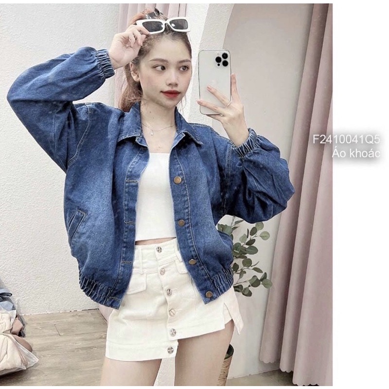 Áo khoác jean dài tay bo chun thun kiểu TT2410