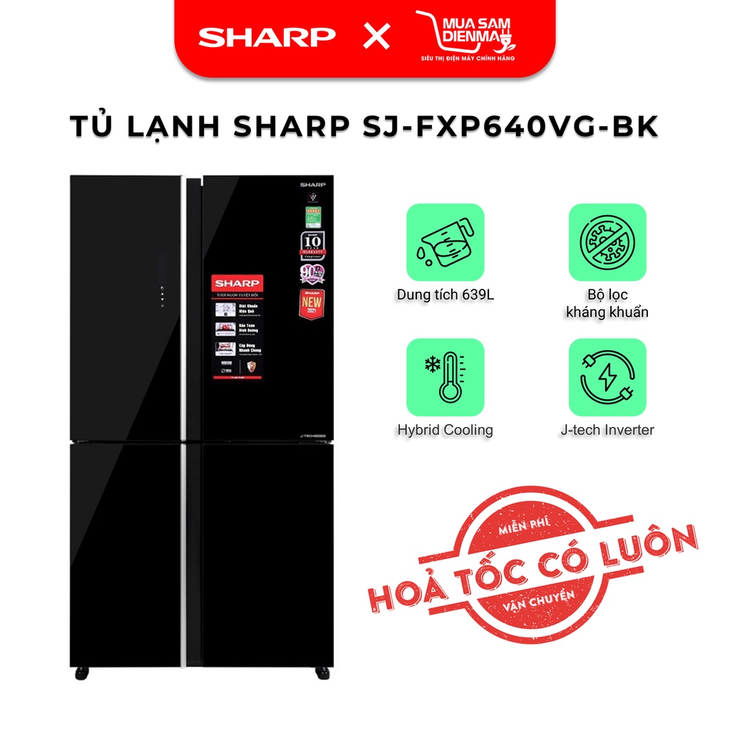 SJ-FXP640VG-BK Tủ lạnh Sharp Inverter 572 lít SJ-FXP640VG-BK Mới Miễn Phí Lắp đặt--Chỉ giao tại HN--