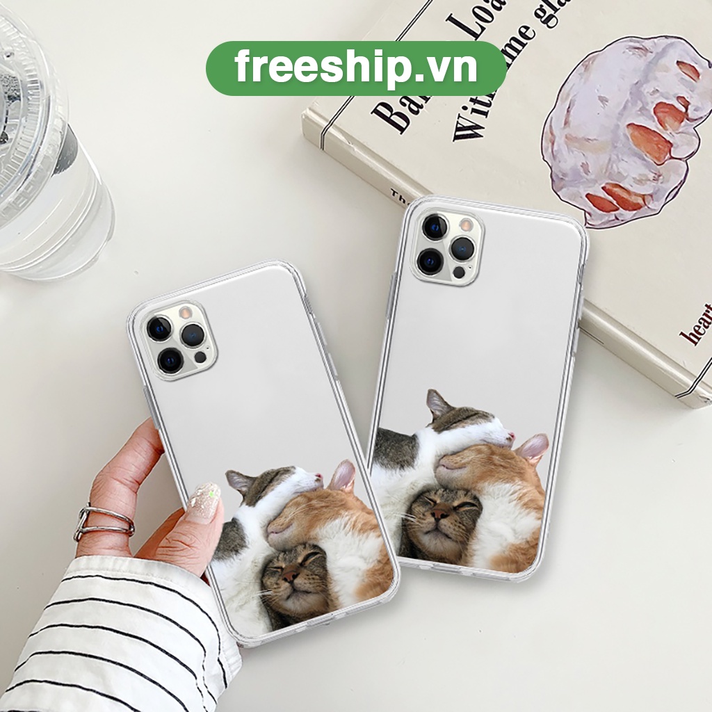 Ốp lưng iphone bộ ba mèo ốp vuông trong suốt bảo vệ cam 6/6splus/7/7plus/8/8plus/x/xr/xs/11/12/13/14/pro/max/plus/promax