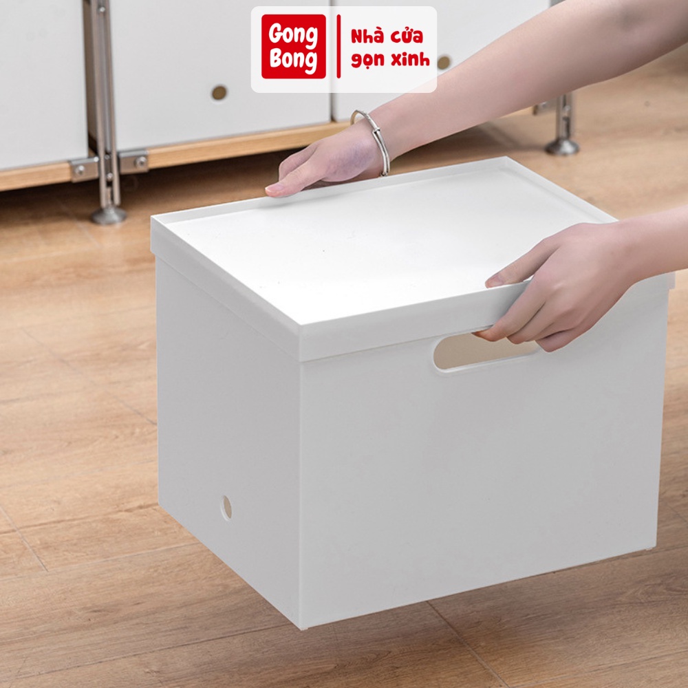 Hộp nhựa đựng đồ đa năng màu trắng có nắp có thể xếp chồng tay cầm bên hông hộp chất lượng cao cấp siêu bền đẹp deocr