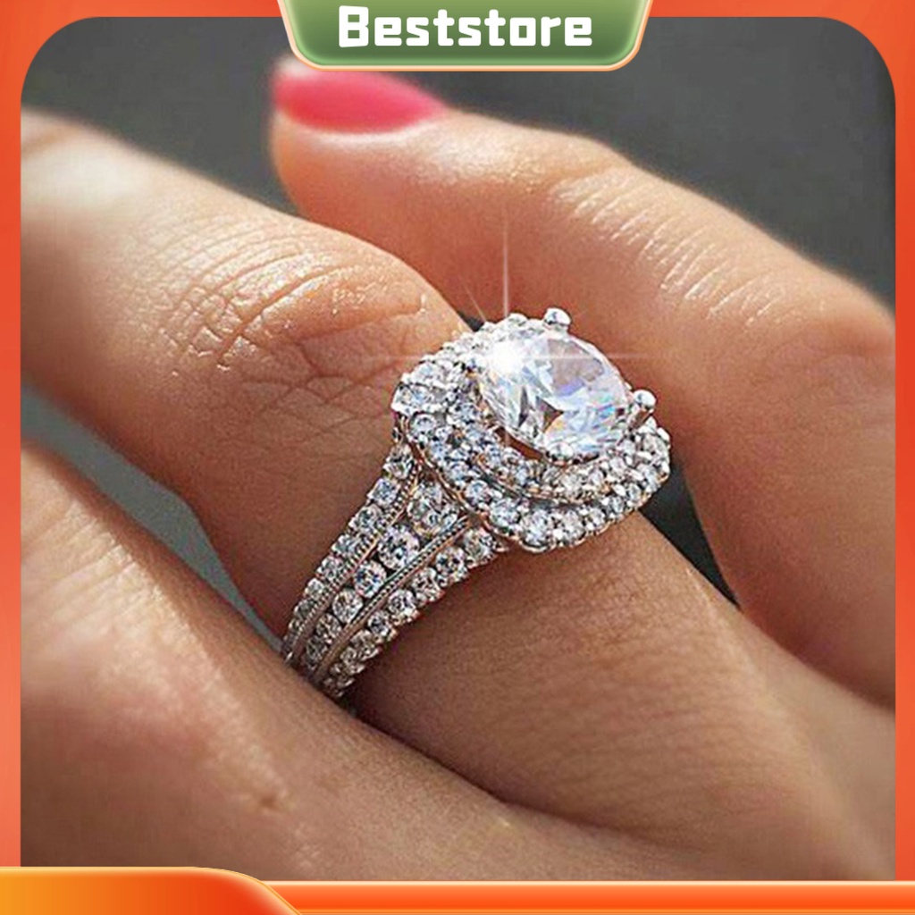 Nhẫn Đính Đá Kim Cương Giả Hai Lớp Không Phai Màu Trọng Lượng Nhẹ Cho Nữ