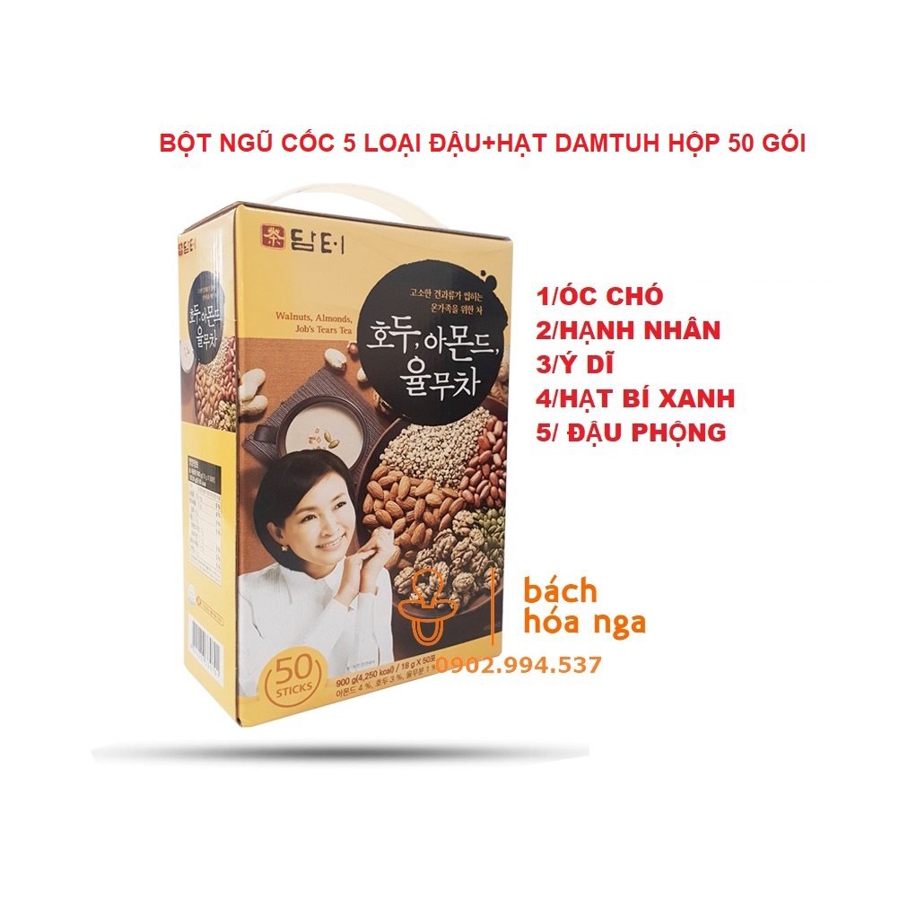 [Hộp 50 gói]Bột ngũ cốc 5 loại đậu Hàn Quốc Damtuh 900g