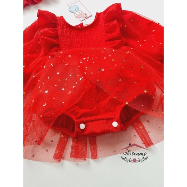 Body váy đỏ cánh tiên phối lưới lấp lanh cao cấp - Tocxumi